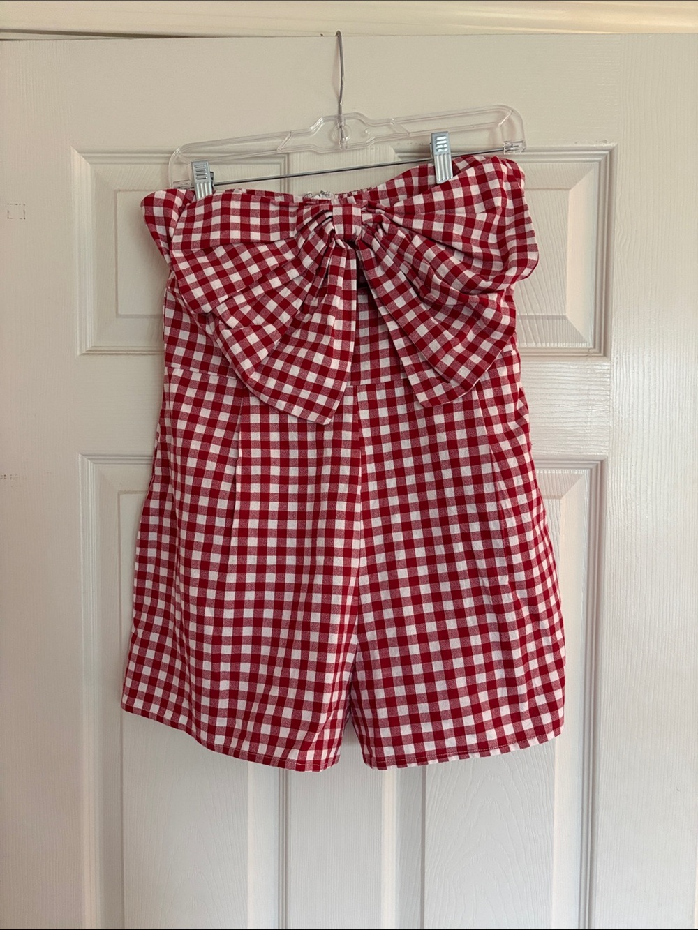 Altar’s State Red Gingham Strapless Bow-Front Women's Shorts Jumper Size M